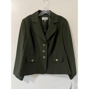 Le‎ Suit Woman Blazer Jacket Olive Green 14W Gold Button Professional